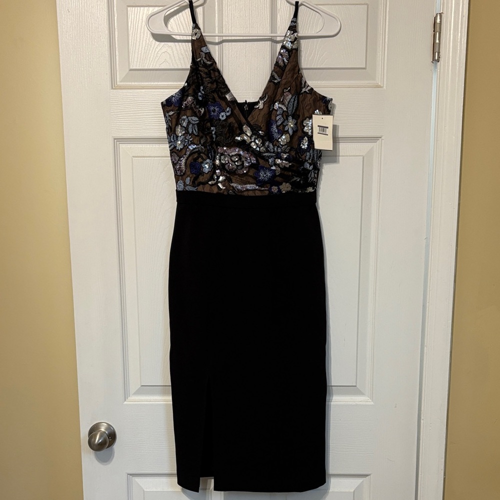 Dress the Population Black and Blue Sequin Midi Dress